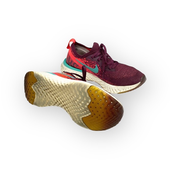 Nike ✔︎ Epic React Flyknit Running Shoes Sneakers ✔︎ Bordeaux Hyper Jade ✔︎ 7.5M - Picture 11 of 16